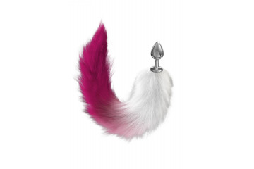 Серебристая анальная пробка с розовым хвостом Starlit