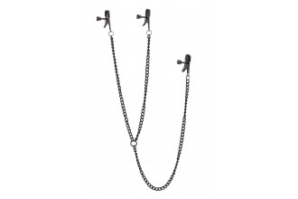 Черные зажимы на соски и клитор на цепочке Deluxe Nipple & Clit Clamps