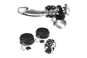 Комплект для мошонки и члена с 2 кольцами с замочками