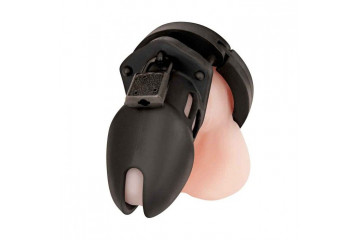 Черная силиконовая клетка целомудрия для члена с замком