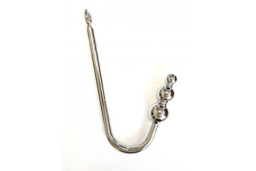 Серебристый анальный крюк с тремя шариками