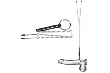 Кольцо на пенис с зажимами на соски 100% PVC STRAP WITH METAL SNAP