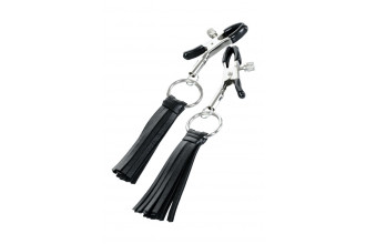 Черно-серебристые зажимы для сосков Theatre с кисточками