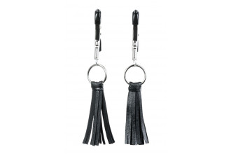 Черно-серебристые зажимы для сосков Theatre с кисточками