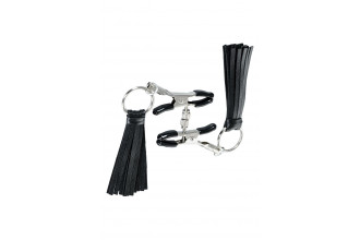 Черно-серебристые зажимы для сосков Theatre с кисточками