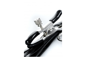 Черно-серебристые зажимы для сосков Theatre с кисточками