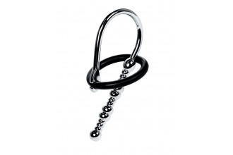 Серебристый уретральный плаг-бусины TOYFA Metal с мягким фиксириющим кольцом