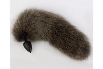 Черная анальная пробка с натуральным кофейным песцовым хвостиком