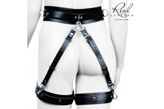 Черный кожаный пояс с гартерами - S-M
