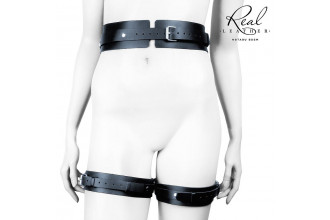 Черный кожаный пояс с гартерами - S-M