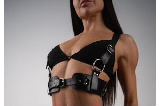 Черная кожаная двусторонняя портупея