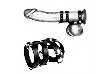 Комбинированное двойное кольцо с разделителем для мошонки и поводком