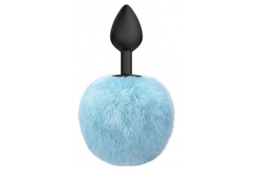 Черная анальная пробка с голубым пушистым хвостиком Fluffy