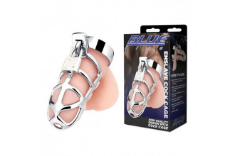 Серебристая металлическая клетка для члена с замком Enslave Cock Cage