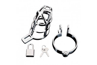 Серебристая металлическая клетка для члена с замком Enslave Cock Cage
