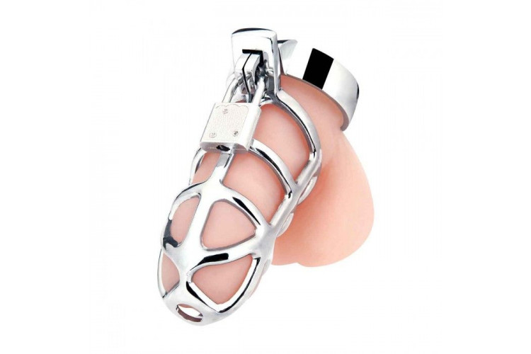 Серебристая металлическая клетка для члена с замком Enslave Cock Cage
