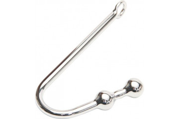 Серебристый анальный крюк с двумя шариками