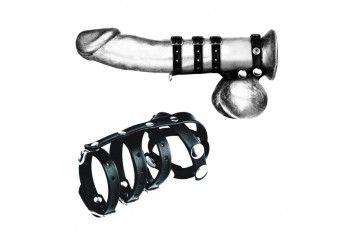 Комбинированный ремень на пенис с 3 кольцами и разделителем мошонки