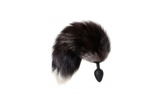 Черная анальная втулка с хвостом чернобурой лисы - размер М