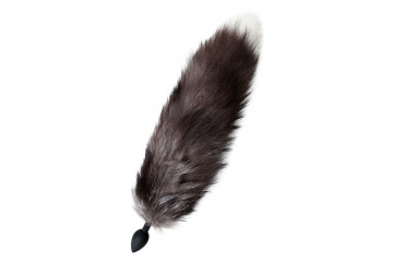 Черная анальная втулка с хвостом чернобурой лисы - размер М