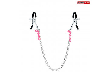 Оригинальные зажимы на соски с розовыми бусинками и цепочкой