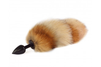 Черная анальная пробка с рыжим лисьим хвостом
