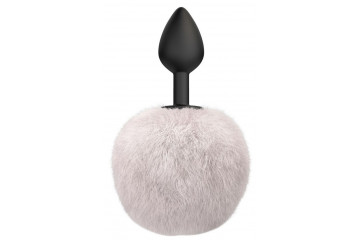 Черная анальная пробка с белым пушистым хвостиком Fluffy