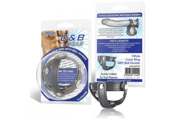 Кольцо на пенис с разделителем мошонки из искусственной кожи на клепках T-STYLE COCK RING