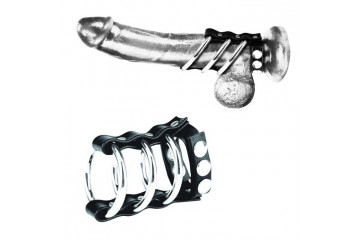 Тройное металлическое кольцо на пенис с регулируемым ремешком