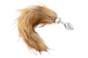 Малая серебристая анальная втулка с большим рыжим хвостом - 8,5 см.