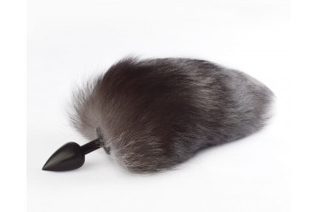 Черная анальная пробка с хвостом чернобурки