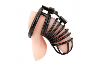 Черная металлическая клетка с замком Deluxe Chastity Cage