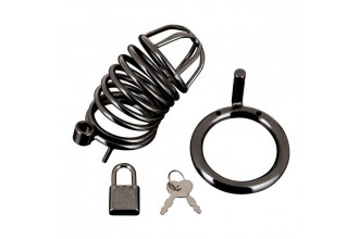 Черная металлическая клетка с замком Deluxe Chastity Cage