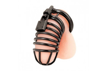 Черная металлическая клетка с замком Deluxe Chastity Cage