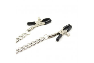 Серебристые зажимы для сосков и половых губ на тонкой цепочке