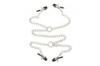 Серебристые зажимы для сосков и половых губ на тонкой цепочке