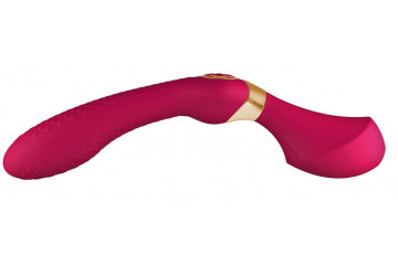 Малиновый двусторонний вибростимулятор ZOA - 26,5 см.
