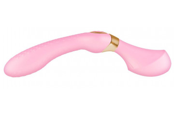Розовый двусторонний вибростимулятор ZOA - 26,5 см.