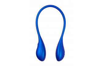 Синий двусторонний вибратор Agamien с управлением через приложение - 46 см.