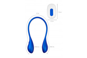 Синий двусторонний вибратор Agamien с управлением через приложение - 46 см.