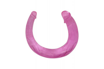 Розовый двусторонний фаллоимитатор из упругого геля - 42 см.