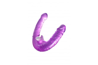 Фиолетовый двухсторонний фаллоимитатор с вибропулей - 35 см.