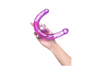 Фиолетовый двухсторонний фаллоимитатор с вибропулей - 35 см.