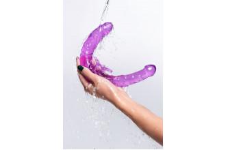 Фиолетовый двухсторонний фаллоимитатор с вибропулей - 35 см.