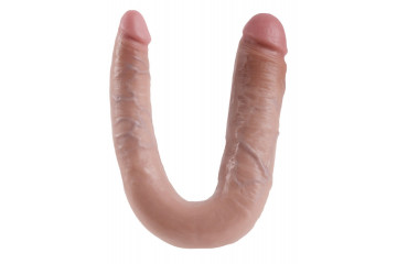 Телесный двусторонний фаллоимитатор U-Shaped Large Double Trouble - 44,4 см.