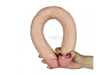 Телесный рельефный двойной фаллоимитатор - 45 см.