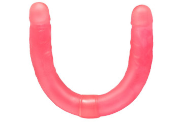 Розовый двусторонний гелевый фаллоимитатор - 44 см.