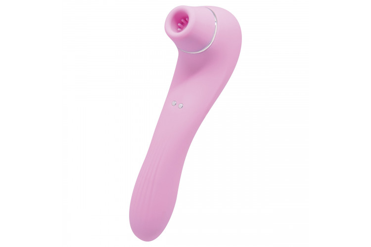 Розовый стимулятор Smoooch Clitoral Suction & Vibration - 18,6 см.