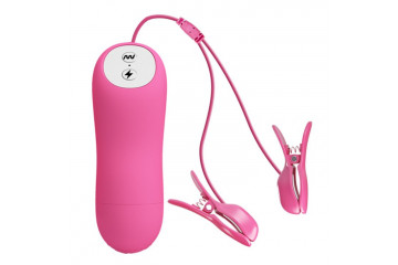 Розовые зажимы на соски с вибрацией и электростимуляцией