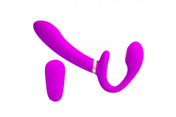 Лиловый безремневой страпон с функцией электростимуляции Thunderbird